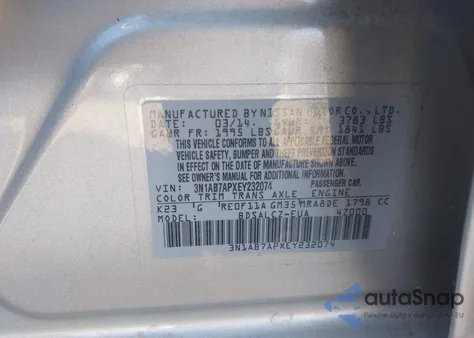 2014 Nissan Sentra S from USA, damaged, VIN 3N1AB7APXEY232074